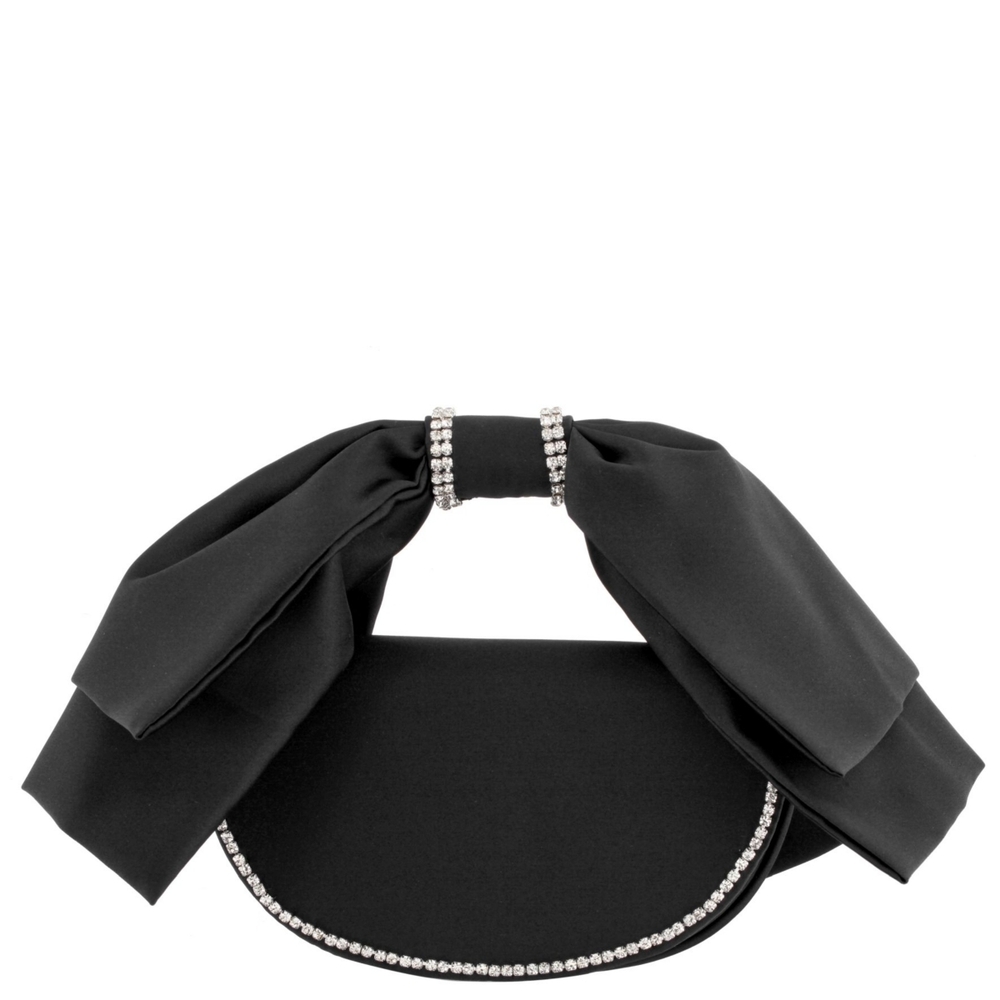 Women's Crystal Trim Satin Bow Clutch Bag - Black